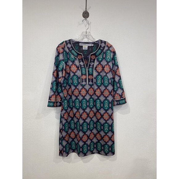 Gretchen Scott Tunic Dress Womens Medium Geometric Print 3/4 Sleeve Boho - Picture 1 of 3